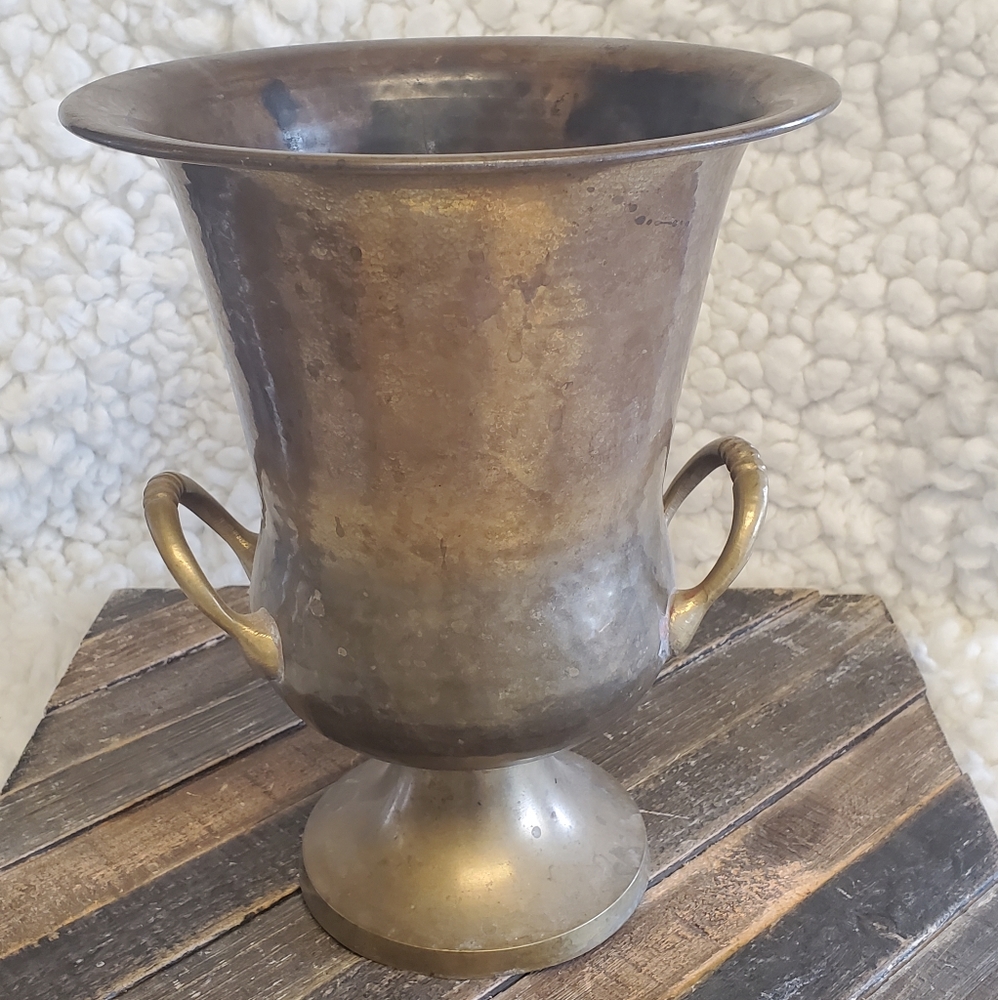 Vintage Brass Pedestal Vase Urn Pot with 2 Handles